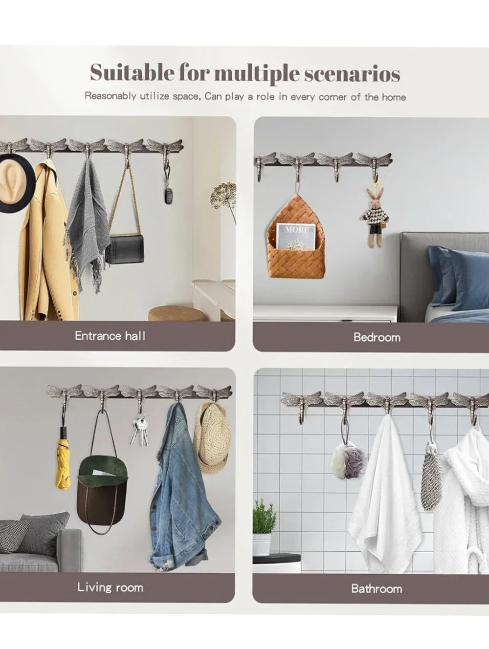 Reroser NWT 10-Hook Dragonfly Wall Mount Coat Rack